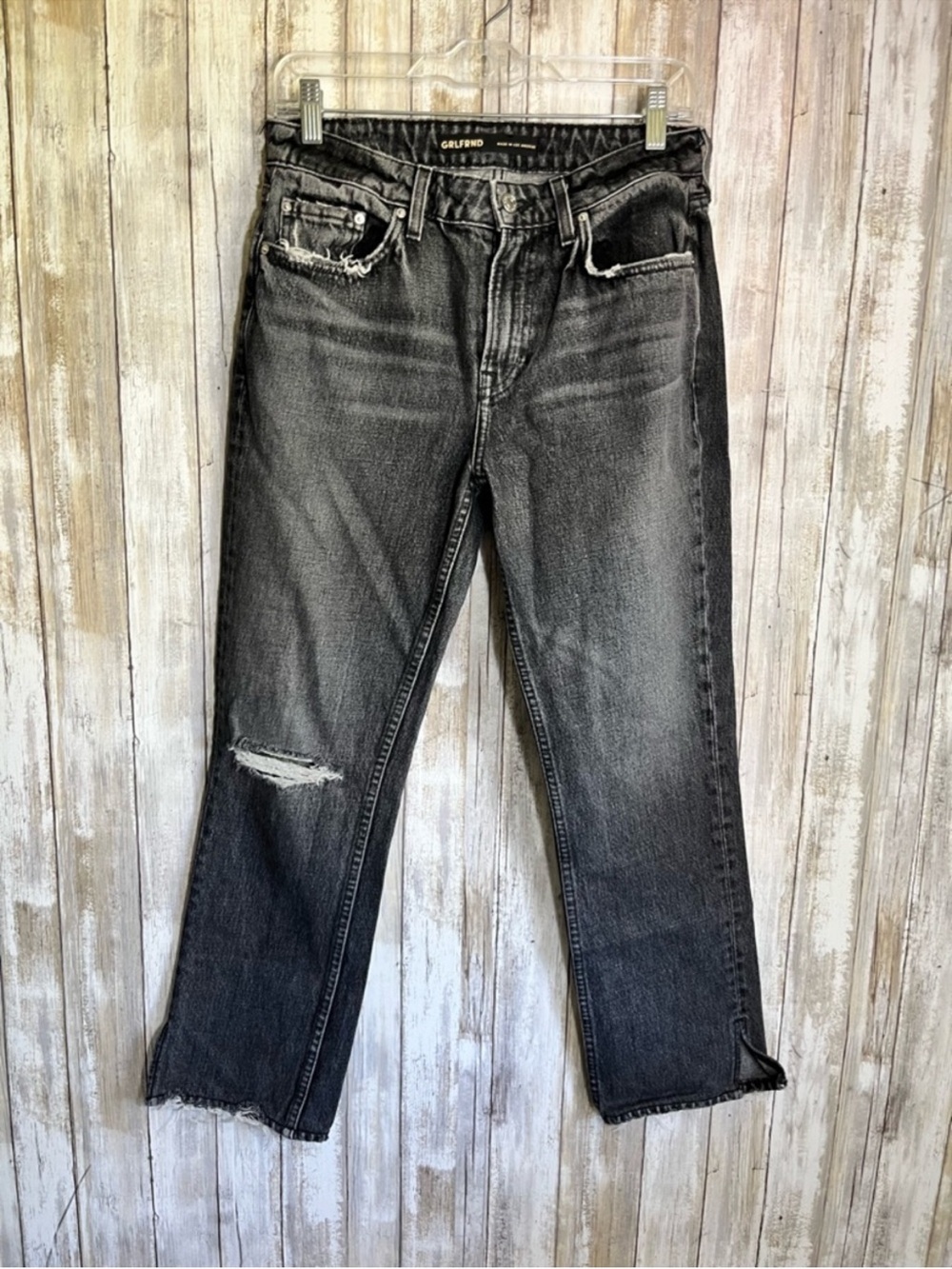 GRLFRND Hailey Low Rise Slim Boot Jeans Empire State Black Slit Hem Size 27 - Picture 2 of 9